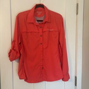 Field & Stream SmartCool Fishing Shirt Coral Orange Roll Tab Sleeve Womens XL